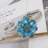 20MM flower snap sliver Plated with blue rhinestone KC9878 snaps jewelry