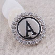 20MM English alphabet-A snap Antique silver  plated with  Rhinestones KC8530 snaps jewelry