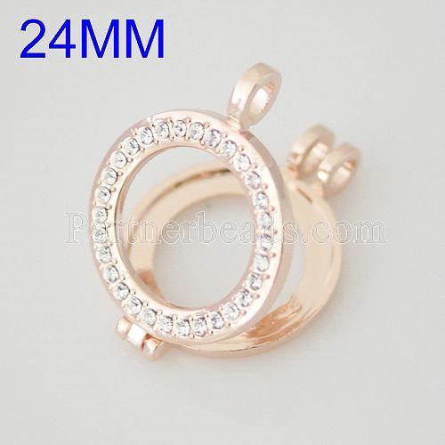 25MM Alloy Rose Gold coin locket pendant with rhinestone
