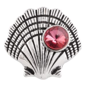 20MM Scallop in Shell snap Antique Silver Plated with rose-red Rhinestone KC6435 snaps jewelry