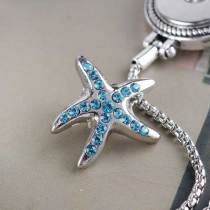 20MM Starfish snap Silver Plated with light blue rhinestones KC6327 snaps jewelry