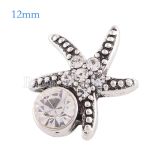 12MM Starfish snap Antique sliver Plated with white rhinestone KS6172-S snaps jewelry