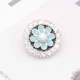 20MM flower snap Silver Plated with rhinestone and blue enamel KC7781 cyan