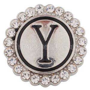 20MM English alphabet-Y snap Antique silver  plated with Rhinestones KC8554 snaps jewelry