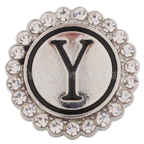 20MM English alphabet-Y snap Antique silver  plated with Rhinestones KC8554 snaps jewelry