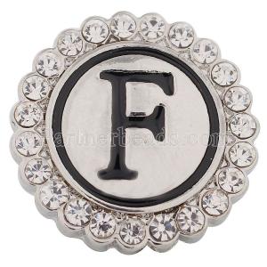 20MM English alphabet-F snap Antique silver  plated with  Rhinestones KC8535 snaps jewelry