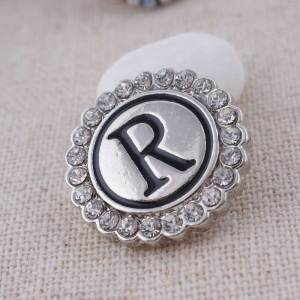 20MM English alphabet-R snap Antique silver  plated with Rhinestones KC8547 snaps jewelry