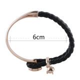 Black real leather and alloy with rhinestone KS1154-S rose gold bracelets fit 12mm snaps chunks