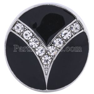 20MM Round snap Silver Plated with clear Rhinestones and black Enamel  KC6165 snaps jewelry