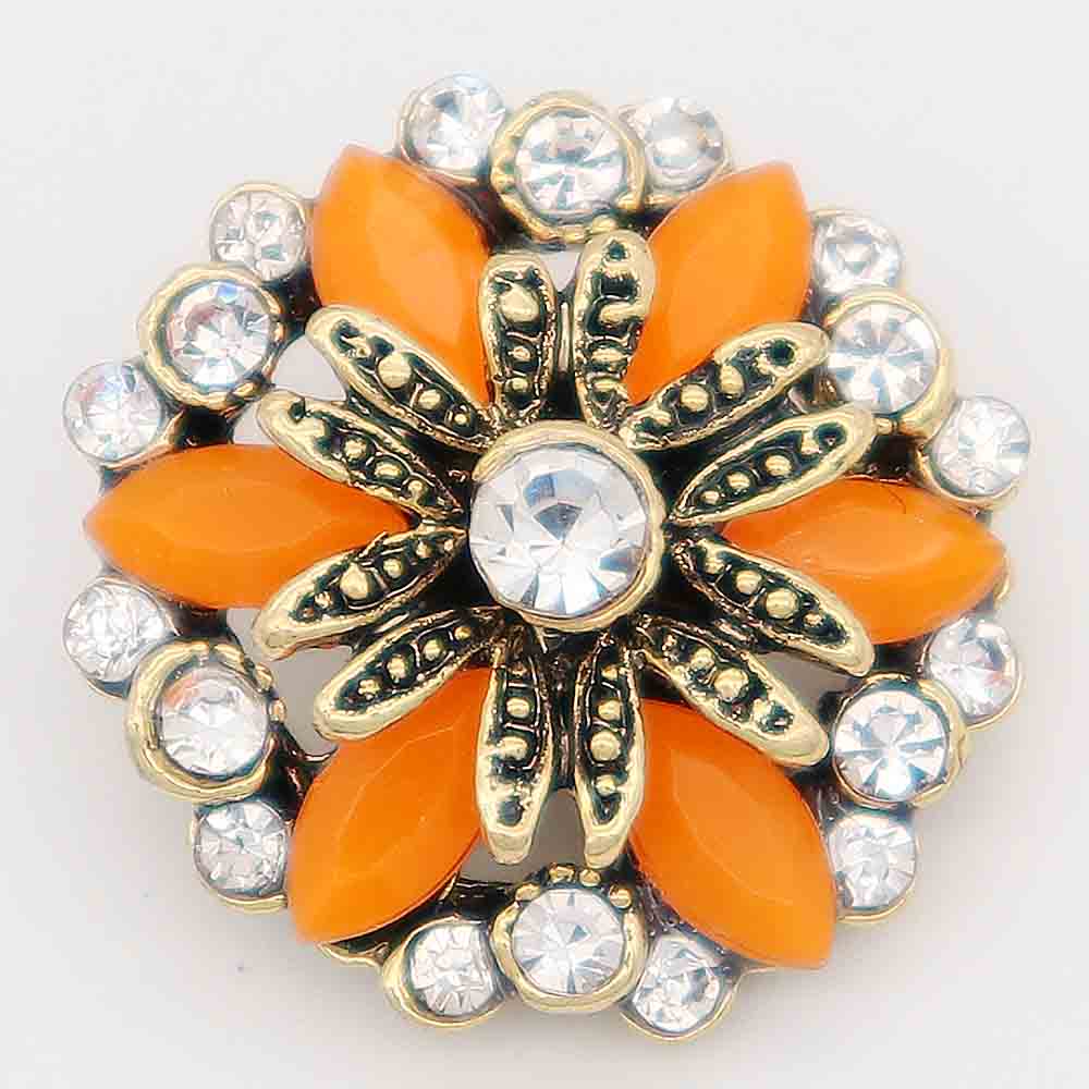 20MM design snap gold Plated with orange rhinestone KC6821 snaps jewelry