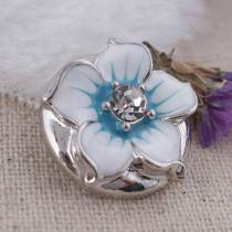 20MM flower snap Silver Plated with white Enamel and Rhinestones KC8800 snaps jewelry