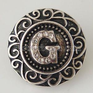 20MM English alphabet-G snap Antique silver  plated with Rhinestones KB6260 snaps jewelry
