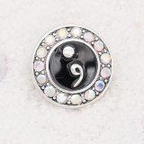 20MM semicolon snap Silver Plated with rhinestone and black enamel KC7920 snaps jewelry