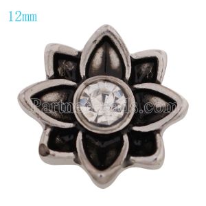 12MM Flower snap Antique Silver Plated with white Rhinestone KS9669-S snaps jewelry