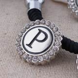 20MM English alphabet-P snap Antique silver  plated with  Rhinestones KC8545 snaps jewelry