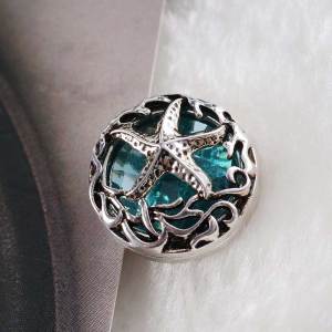 20MM sealife snap silver Antique plated with blue Rhinestone KC6348 snaps jewelry