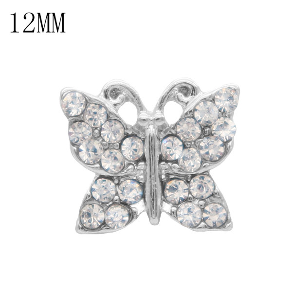 12MM Butterfly snap Silver Plated with  white rhinestone KS7028-S snaps jewelry
