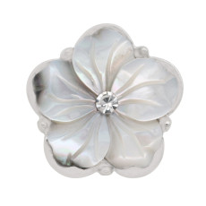 20MM Flower snap silver Plated with white Rhinestones and Shell KC9905 snap jewerly