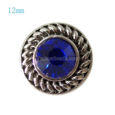 12MM Round snap Antique Silver Plated with deep blue rhinestone KB7273-S snaps jewelry