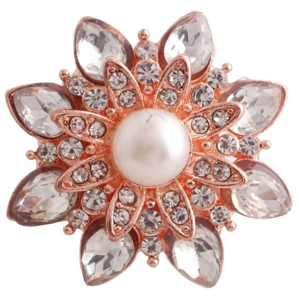 20MM snap rose-gold plated with white Rhinestones and pearl KC8995 snaps jewelry