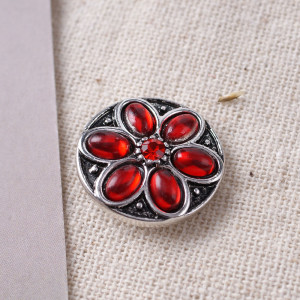 20MM Flower snap Silver Plated with red rhinestone KB7130 snaps jewelry