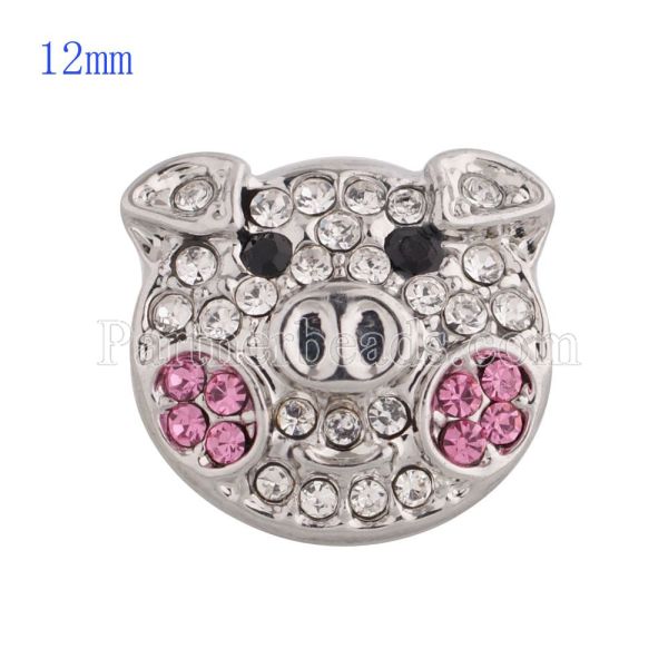 12MM Cartoon-pig snap with white Rhinestone KS5136-S interchangable snaps jewelry