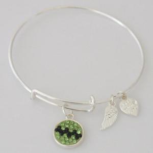 wire bracelet with big metal charms pave crystal and small metal charms