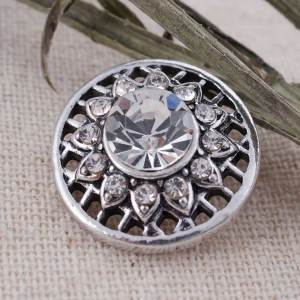 20MM round snap Antique Silver Plated with white Rhinestone  KC8683