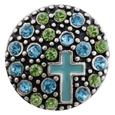 20MM cross snap silver antique plated with blue Rhinestone KC7494 interchangeable snaps jewelry