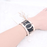 Copper Bangle with real leather black/white double side TA7034