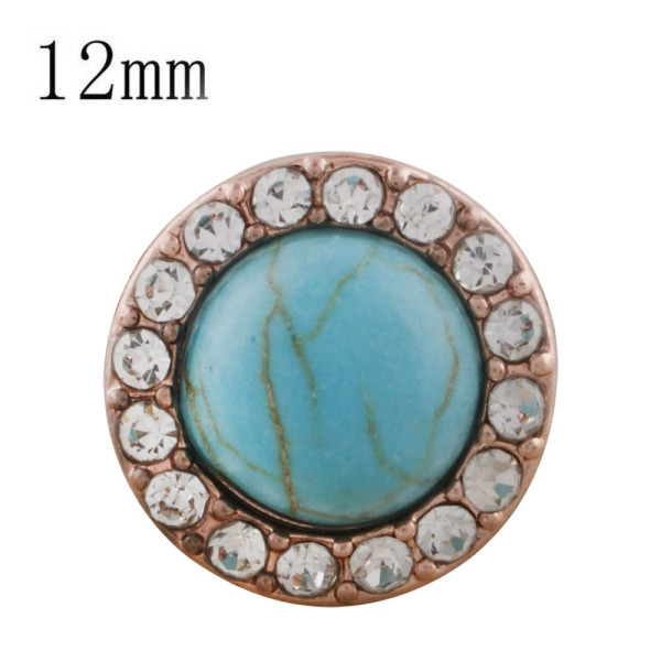 12MM round Rose Gold Plated with  rhinestone and  green Turquoise KS6281-S snaps jewelry
