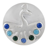 20MM peacock snap Silver Plated with blue rhinestone  KC7636 snap jewelry
