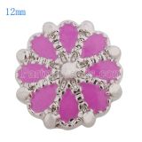 12MM flower snap Silver Plated with rose Enamel KS8027-S snaps jewelry