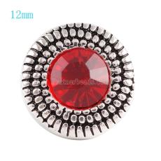 12MM Round snap Antique Silver Plated with red rhinestone KS6037-S snaps jewelry
