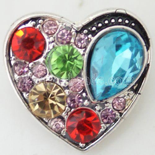 20MM Love snap Antique Silver Plated with multicolor rhinestone KB6246 snaps jewelry