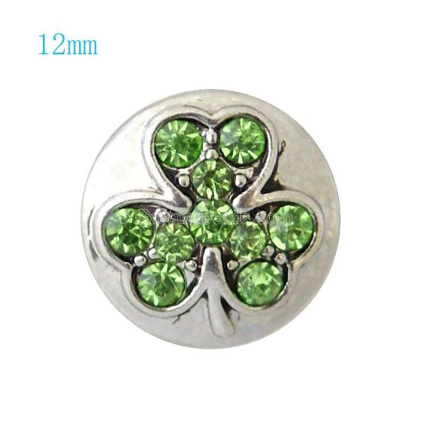 12MM Clover snap Silver Plated with green rhinestones KB7232-S snaps jewelry