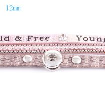 40cm 1 snap button pu leather bracelets fit 12mm snaps with pink leather and charm KS0605-S