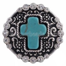 20MM cross snap Silver Plated with rhinestones and cyan Turquoise KC6224 snaps jewelry