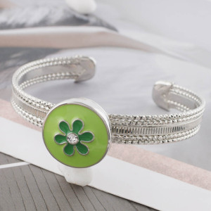 20MM flower snap sliver Plated with rhinestone and green enamel KC7618 snap jewelry