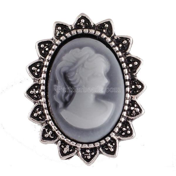 20MM Elegant woman snap Antique Silver Plated with  gray resin KB8228 snaps jewelry