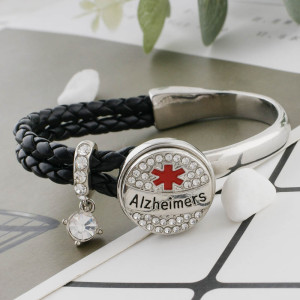 20MM Medical Alert alzheimer snap Silver Plated with white rhinestone and enamel KC9822 snaps jewelry