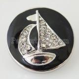 20MM Sail boat snap  Silver Plated with rhinestone KB6310 black