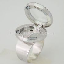 ALLOY Ring adjustable size with 20mm floating locket with Rhinestone
