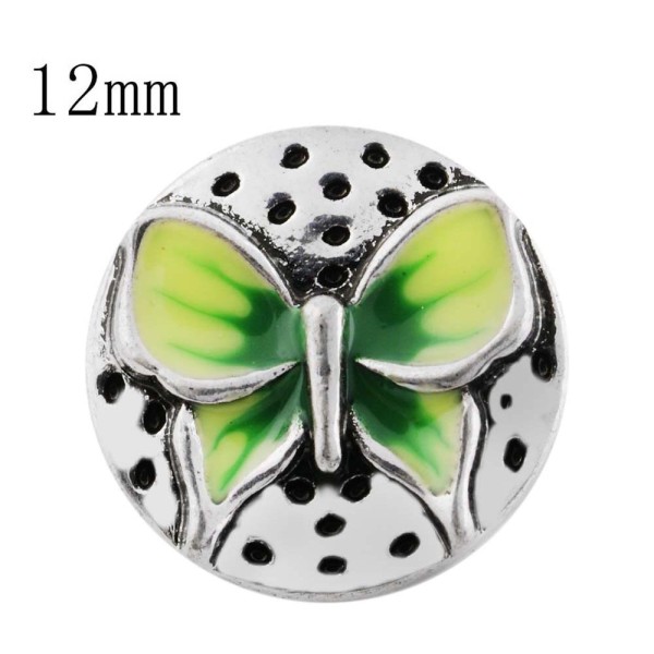 12mm Butterfly Small size snaps with green Enamel for chunks jewelry