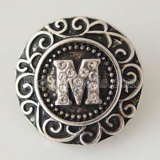 20MM English alphabet-M snap Antique silver  plated with  Rhinestones KB6266 snaps jewelry