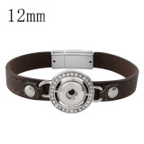 19CM brown leather bracelets with rhinestone KS0666-S fit 12MM snaps chunks