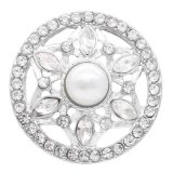 20MM Round snap Silver Plated with White rhinestone And pearls KC7865 snaps jewelry