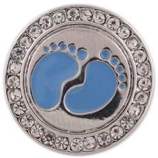 20MM Footprint snap silver plated with rhinestones and blue Enamel KC8966 interchangeable snaps jewelry