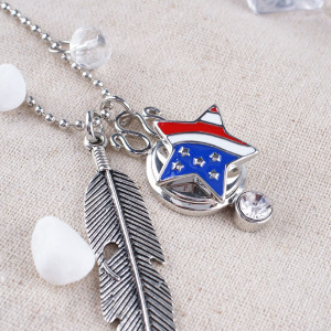 20MM Star USA Flag snap Antique Silver Plated with Enamel KB8126 snaps jewelry