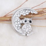 20MM owl snap Silver Plated with white rhinestone  KC7946 snaps jewelry